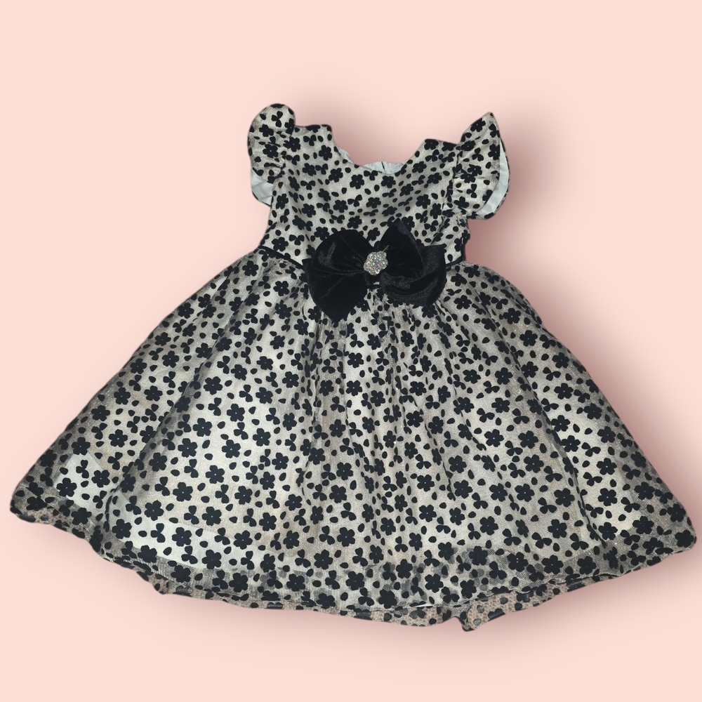 Blueberi Boulevard Black and White Floral Kids Dress - Picture 2 of 3